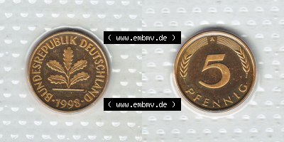 Münzen Deutschland Münzsätze Deutsche Mark Stempelglanz 1998, 5 Pfennig (3) Sammlung