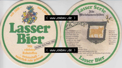 Bierdeckel Lasser Bier, Mit edelsten Rohstoffen, meisterhaft natürlich rein gebraut, Lasser Serie Alte Wirtshausschilder (5) Sammlung