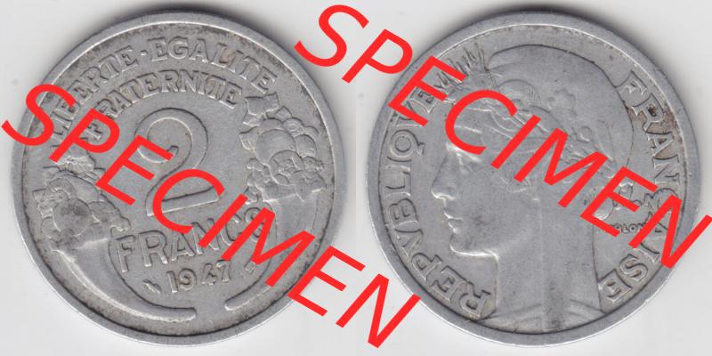 Münzen Frankreich Eurovorläufer, Umlaufmünze vor Euroeinführung 1941-1959, 2 Francs, Franken 1947. Vorderseite und Rückseite Nebeneinander einer Münze... Sammlung