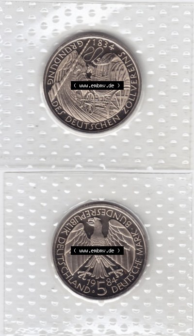 Münzen Deutschland 5 DM-Gedenkmünze 1984, Deutscher-Zollverein (3) Sammlung