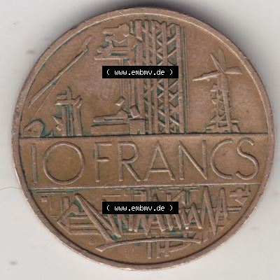 Münzen Frankreich Eurovorläufer, Umlaufmünze vor Euroeinführung 1974-1987, 10 Franken-Francs 1978 II. Vorderseite einer Münze... Sammlung