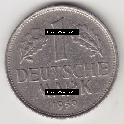 Münzen Deutschland 1950-2001, 1 Deutsche Mark 1959 F. Vorderseite der Münze aus Deutschland Sammlung