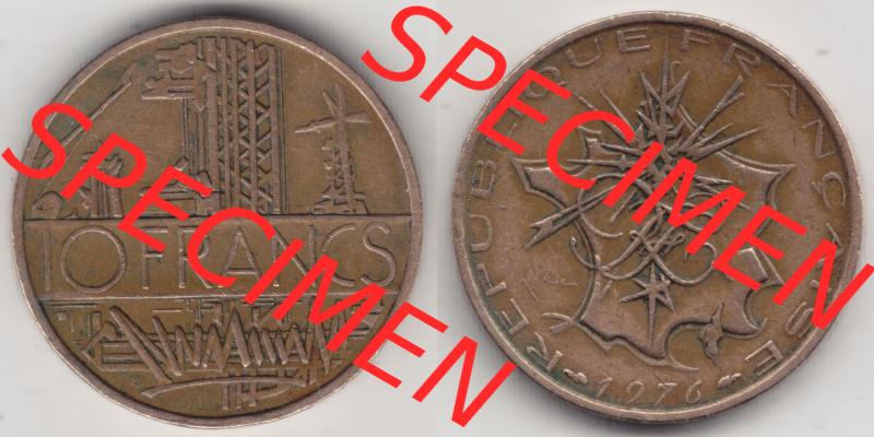 Münzen Frankreich Eurovorläufer, Umlaufmünze vor Euroeinführung 1974-1987, 10 Franken-Francs 1976. Vorderseite und Rückseite Nebeneinander einer Münze aus... Sammlung