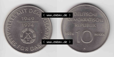 Münzen Deutschland DDR 10 Mark-Sondermünze 1974, 10 Mark Alles mit dem Volk, Alles für das Volk (3) Sammlung