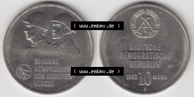 Münzen Deutschland DDR 10 Mark-Sondermünze 1983, 10 Mark, A 30 Jahre Kampftruppen der Arbeiterklasse (3) Sammlung