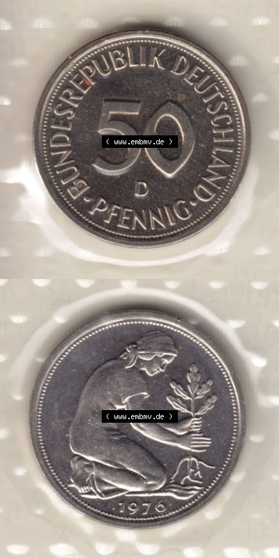 Münzen Deutschland Münzsätze Deutsche Mark Stempelglanz 1976, 50 Pfennig (6) Sammlung
