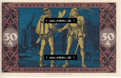 Notgeldscheine aus Köln Heinzelmännchen-Serie 1922-1922, D III 50 Pfennig Dombaumeister und der Teufel (3) Sammlung