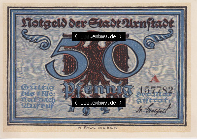 Notgeldscheine aus Arnstedt 1921, 50 Pfennig A (1) Sammlung