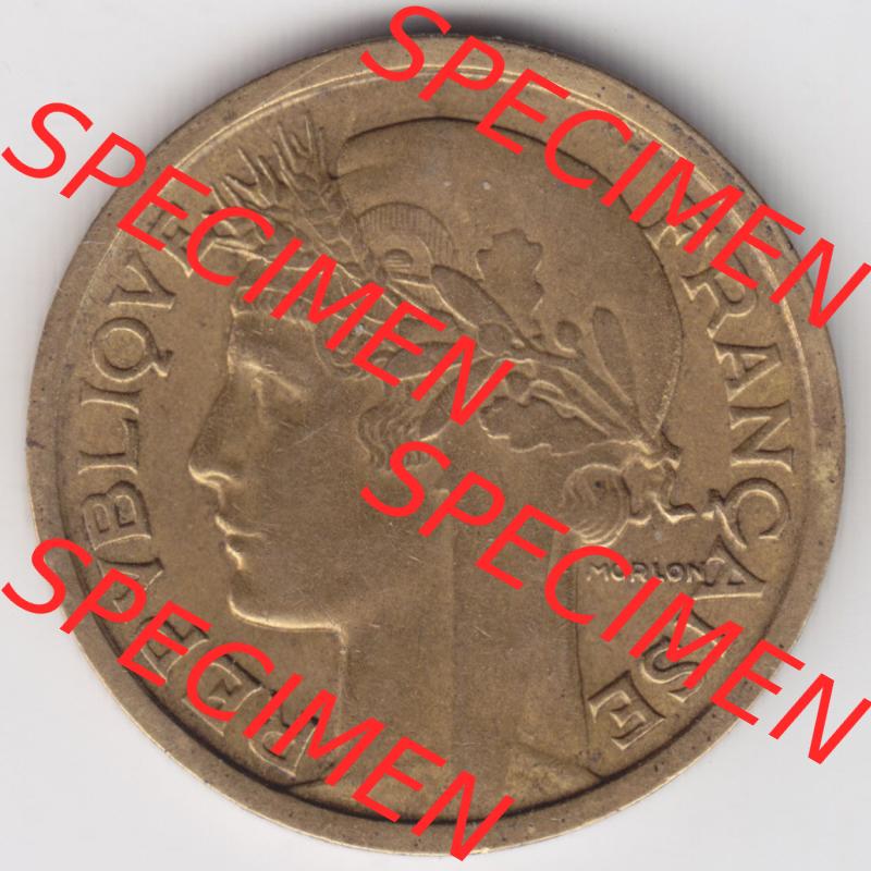 Münzen Frankreich Eurovorläufer, Umlaufmünze vor Euroeinführung 1931-1941, 1 Francs, Franken 1938. Rückseite einer Münze aus Europa als Digitales... Sammlung