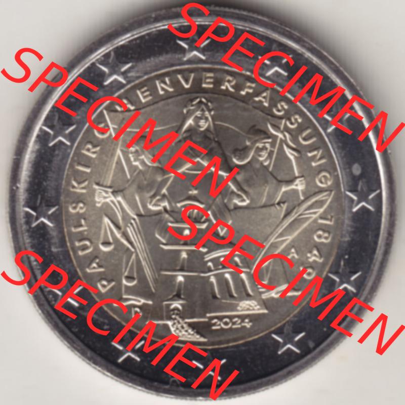 Münzen Euromünzen 2024, Deutschland 2 Euro Gedenkmünze 2024, A 175. Jubiläum Paulskirchenverfassung. 2 Euro Gedenkmünze, gültiges Zahlungsmittel... Sammlung