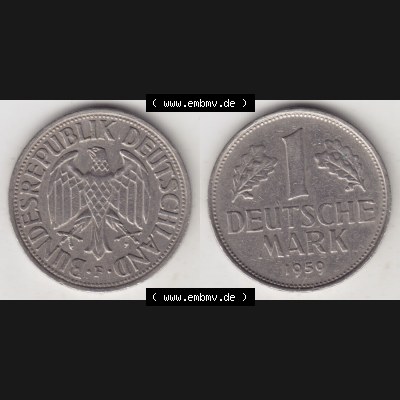 Münzen Deutschland 1950-2001, 1 Deutsche Mark 1959 F. Vorderseite und Rückseite der Münze aus Deutschland Sammlung