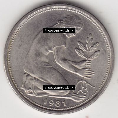 Münzen Deutschland 50 Pfennig der Deutschen Mark 1950-2001, 50 Pfennig 1981 G (2) Sammlung