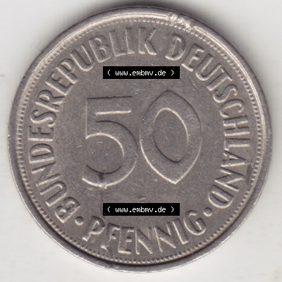 Münzen Deutschland 50 Pfennig der Deutschen Mark 1950-2001, 50 Pfennig 1972 F (1) Sammlung