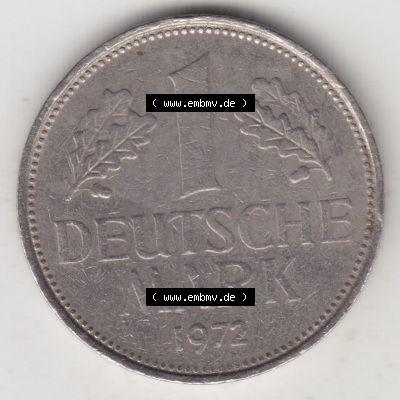 Münzen Deutschland 1950-2001, 1 Deutsche Mark 1972 F. Vorderseite der Münze aus Deutschland Sammlung