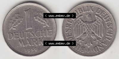 Münzen Deutschland 1950-2001, 1 Deutsche Mark 1959 F. Vorderseite und Rückseite auf einen digitalen Bild / Foto der Münze aus... Sammlung