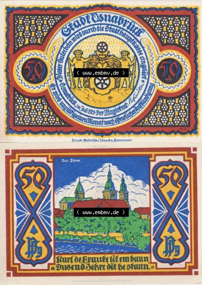 Notgeldscheine aus Osnabrück 1921, 50 Pfennig Der Dom (3) Sammlung