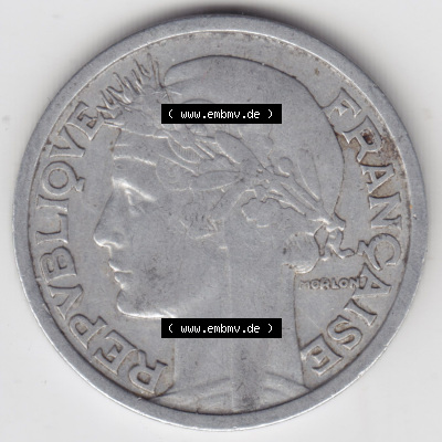 Münzen Frankreich Eurovorläufer, Umlaufmünze vor Euroeinführung 1941-1959, 2 Francs, Franken 1947. Rückseite einer Münze... Sammlung