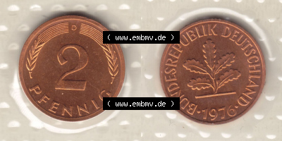 Münzen Deutschland Münzsätze Deutsche Mark Stempelglanz 1976, 2 Pfennig (4) Sammlung