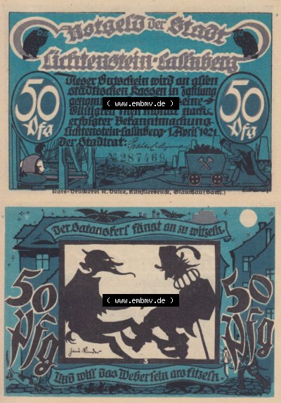Notgeldscheine aus Lichtenstein-Callnberg 1921, Nr. 3, Der Satanskerl fängt an zu witzeln (3) Sammlung