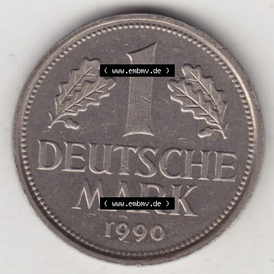 Münzen Deutschland 1950-2001, 1 Deutsche Mark 1990 F. Vorderseite der Münze aus Deutschland Sammlung