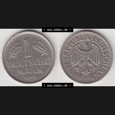 Münzen Deutschland 1950-2001, 1 Deutsche Mark 1959 F. Vorderseite und Rückseite auf einen digitalen Bild / Foto der Münze aus Deutschland, für Sammler,... Sammlung