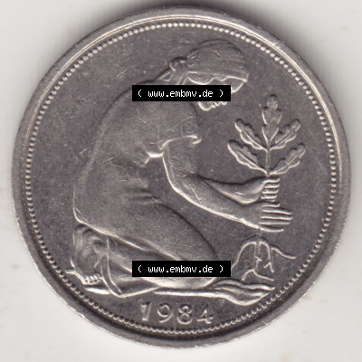 Münzen Deutschland 50 Pfennig der Deutschen Mark 1950-2001, 50 Pfennig 1984 F I. (2) Sammlung