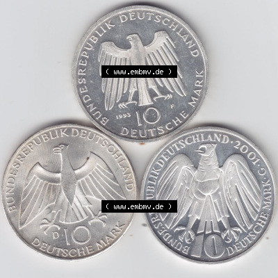 Münzen Deutsche Mark Silbermünze 1973, 1993, 2001 (2) Sammlung