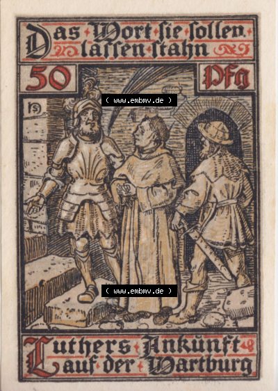Notgeldscheine aus Eisenach 1921, 50 Pfennig Luthers Ankunft auf der Wartburg (1) Sammlung