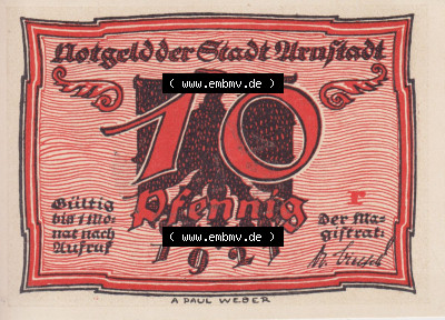 Notgeldscheine aus Arnstedt 1921, 10 Pfennig r (1) Sammlung