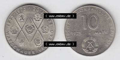 Münzen Deutschland DDR 10 Mark-Sondermünze 1975, 10 Mark DDR Gedenkmünze, 20 Jahre Warschauer-Vetrag (3) Sammlung