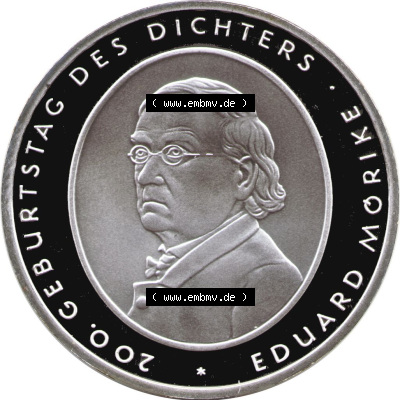 Münzen Euromünzen 2004, Deutschland 10 Euro Sondermünze 2004, 10 Euro Eduard Mörike (1) Sammlung