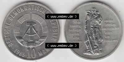 Münzen Deutschland DDR 10 Mark-Sondermünze 1985, 10 Mark A 40. Jahrestag des Sieges über den Hitlerfaschismus und der Befreiung... Sammlung