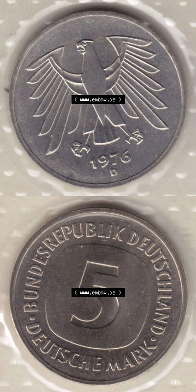 Münzen Deutschland Münzsätze Deutsche Mark Stempelglanz 1976, 5 Mark (5) Sammlung