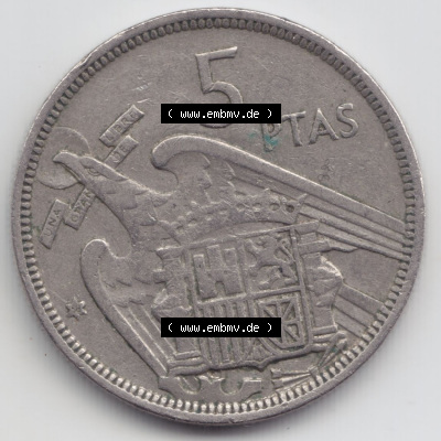 Münzen Spanien Eurovorläufer, Umlaufmünze vor Euroeinführung 1957, 1957-1975, 5 PTAS, Peseten 1958 (1) Sammlung