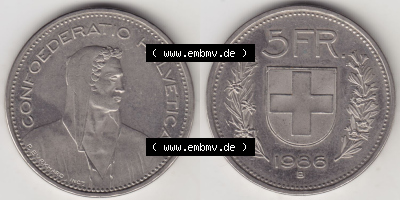 Münzen Schweiz Eurovorläufer, Umlaufmünze 1968-2018, 5 Franken 1986 (3) Sammlung
