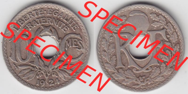 Münzen Frankreich Eurovorläufer, Umlaufmünze vor Euroeinführung 1917-1938, 10 Centimes, Cent 1924. Vorderseite und Rückseite Nebeneinander einer Münze... Sammlung