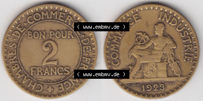 Münzen Frankreich Eurovorläufer, Umlaufmünze vor Euroeinführung 1920-1927, 2 Francs, Franken 1923. Vorderseite und Rückseite... Sammlung