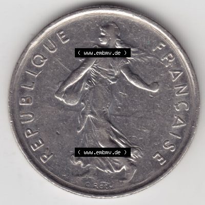 Münzen Frankreich Eurovorläufer, Umlaufmünze vor Euroeinführung 1970-2001, 5 Francs Liberte Egalite Fraternite. Rückseite... Sammlung