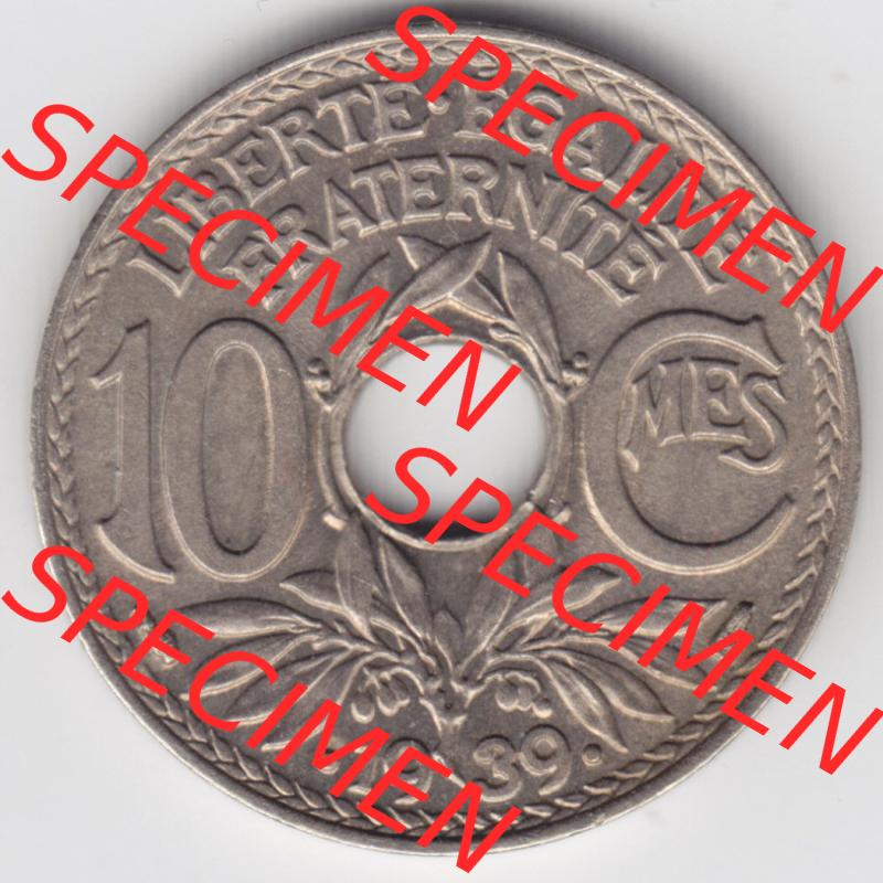 Münzen Frankreich Eurovorläufer, Umlaufmünze vor Euroeinführung 1938-1939, 10 Centimes, Cent 1939. Vorderseite einer Münze aus Europa als Digitales Bild... Sammlung