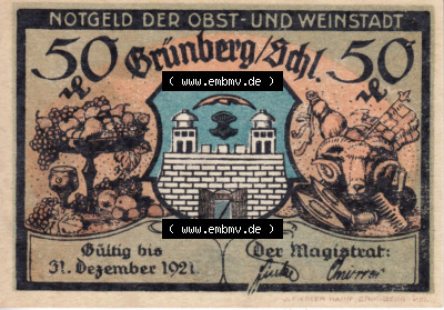 Notgeldscheine aus Grünberg 1921, 50 Pfennig 1 (1) Sammlung
