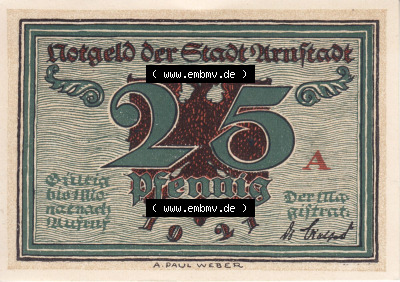 Notgeldscheine aus Arnstedt 1921, 25 Pfennig A (1) Sammlung
