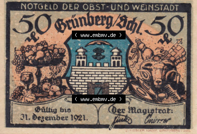 Notgeldscheine aus Grünberg 1921, 50 Pfennig 6 (1) Sammlung