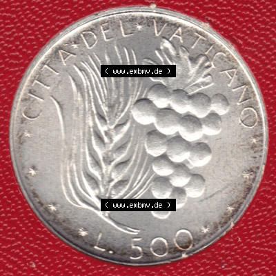 Münzen Vatikan Eurovorläufer, Umlaufmünze vor Euroeinführung 1970-1976, 500 Lira, 500 Lire, Silbermünze (1) Sammlung