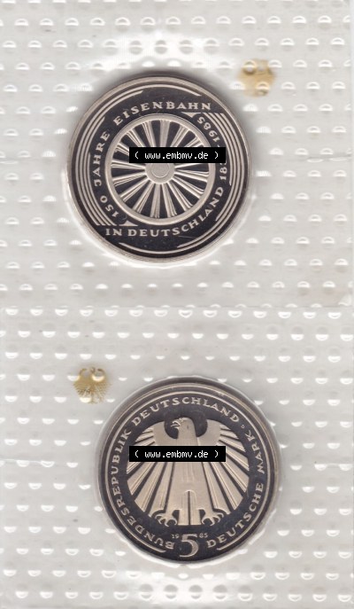 Münzen Deutschland 5 DM-Gedenkmünze 1985, 150 Jahre Deutsche Eisenbahn (3) Sammlung