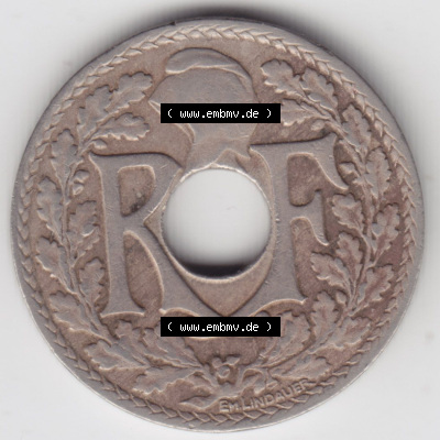 Münzen Frankreich Eurovorläufer, Umlaufmünze vor Euroeinführung 1917-1938, 10 Centimes, Cent 1924. Rückseite einer Münze... Sammlung