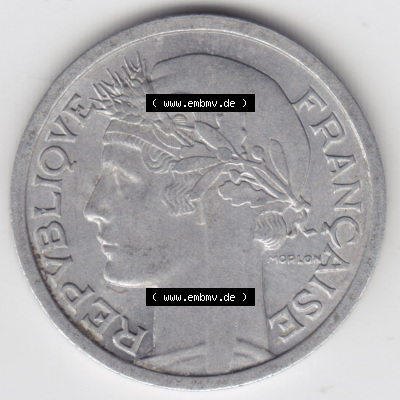 Münzen Frankreich Eurovorläufer, Umlaufmünze vor Euroeinführung 1941-1959, 1 Francs, Franken 1958. Rückseite einer Münze... Sammlung