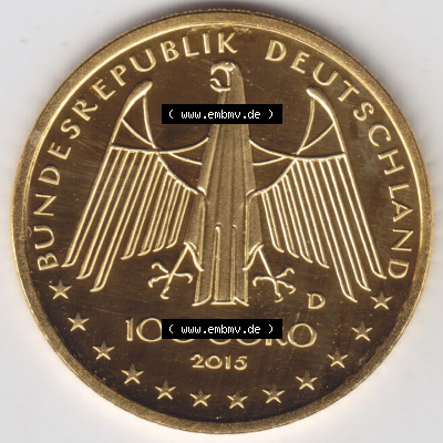 Münzen Deutschland 100 Euro Goldmünzen 2015. Rückseite einer Münze aus dem Deutschen Kaiserreich in Europa als Digitales Bild... Sammlung