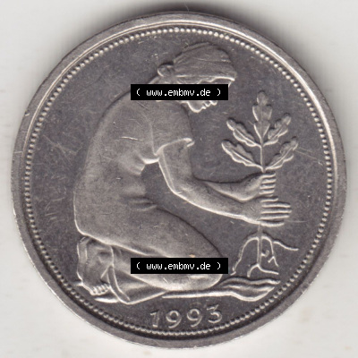 Münzen Deutschland 50 Pfennig der Deutschen Mark 1990-2001, 50 Pfennig 1993 A (2) Sammlung