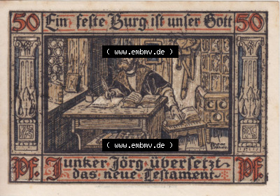 Notgeldscheine aus Eisenach 1921, 50 Pfennig, Eine feste Burg ist unser Gott (1) Sammlung