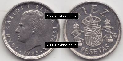Münzen Spanien Eurovorläufer, Umlaufmünze vor Euroeinführung 1983-1985, 10 Peseten 1985 (3) Sammlung